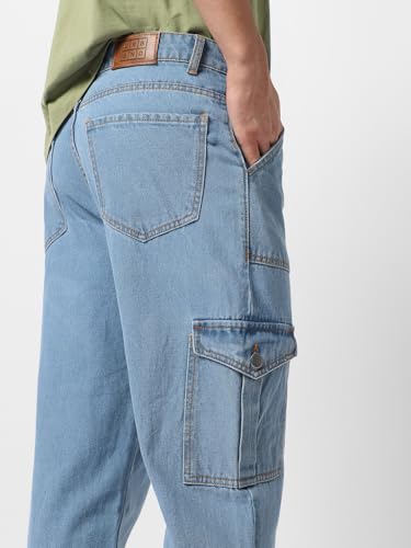 Image of Urbano Fashion Men's Loose Mid Rise Baggy Fit Cargo Jeans with 6 Pockets Non-Stretchable