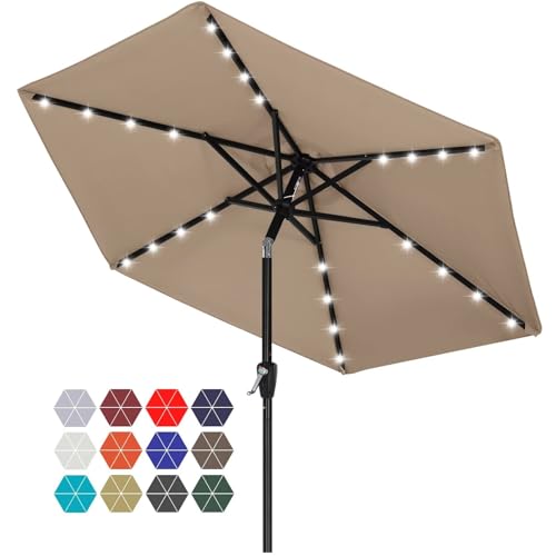 Image of ABCCANOPY Durable Solar Led Patio Umbrellas with 24LED Lights 7.5FT with 6 Sturdy Ribs (Tan)