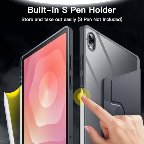 Image of JETech 360 Rotating Case for Samsung Galaxy Tab S11, Grey | Multi-Angle Stand Cover, Clear Back Design, Auto Wake /Sleep, S Pen Holder, Full Protection
