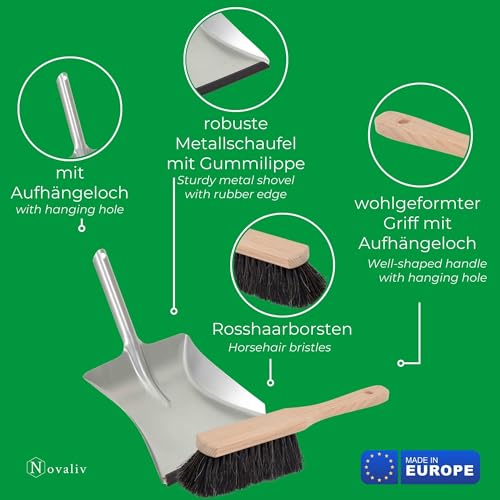 Novaliv 2X Kehrblech Set Kehrblechgarnitur Handfeger ROSSHAAR und Kehrblech mit Gummilippe Silber verzinkt Kehrblechbesen zum Aufkehren Handkehrset Kehrblechset Kehrschaufel Feger und Kehrblech – Bild 6