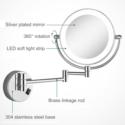 Miroir grossissant double face pivotant à 360° et éclairage LED par simple pression - 6