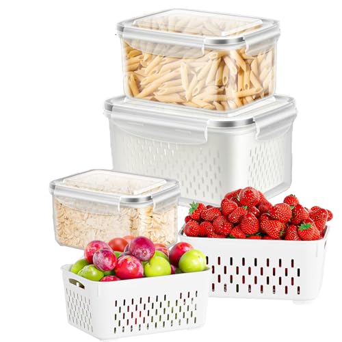 Bigingjia Fresh Food Storage Containers,3Pack Fridge Storage Containers With Removable Colander,Produce&Fruit Containers for Fridge, Keep Berry Fruit Vegetable Fresh Longer Bigingjia Fresh Food Storage Containers,3Pack Fridge Storage Containers With Removable Colander,Produce&Fruit Containers for Fridge, Keep Berry Fruit Vegetable Fresh Longer