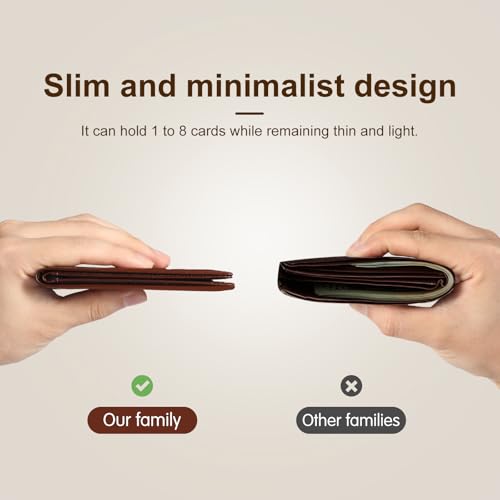 bifold leather wallets for men rfid blocking,slim mens minimalist wallet 8 card slot with 1 ID window（coffee）4