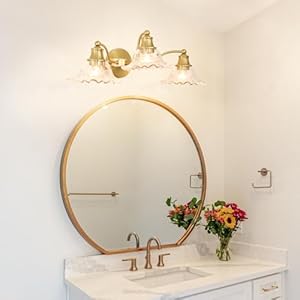 Vintage Bathroom Light Fixtures, Gold 3 Light Bathroom Vanity Light, Brass Bathroom Lighting Fixtures over Mirror, Flower Vanity Light with Glass Shade, Wall Sconce for Bedroom Doorway Foyer Hallway Vintage Bathroom Light Fixtures Gold 3 Light Bathroom Vanity Light Brass Bathroom Lighting Fixtures over Mirror Flower Vanity Light with Glass Shade Wall Sconce for Bedroom Doorway Foyer Hallway