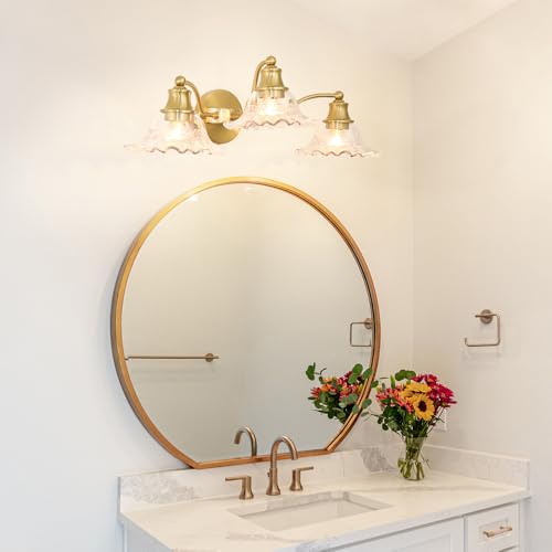 Vintage-Bathroom-Light-Fixtures-Gold-3-Light-Bathroom-Vanity-Light-Brass-Bathroom-Lighting-Fixtures-over-Mirror-Flower-Vanity-Light-with-Glass-Shade-Wall-Sconce-for-Bedroom-Doorway-Foyer-Hallway Vintage Bathroom Light Fixtures Gold 3 Light Bathroom Vanity Light Brass Bathroom Lighting Fixtures over Mirror Flower Vanity Light with Glass Shade Wall Sconce for Bedroom Doorway Foyer Hallway