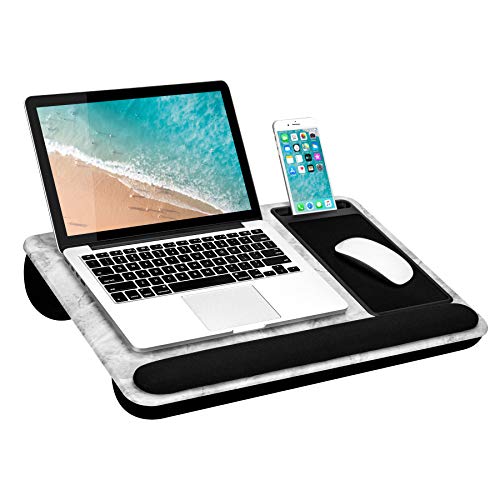 LapGear Home Office Pro Lap Desk with Wrist Rest, Mouse Pad, and Phone Holder -White Marble - Fits Up to 15.6 Inch Laptops - Style No. 91591