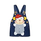 KIDSCOOL SPACE Baby Summer Cotton Denim Smiling Monkey Soft Short Overalls,Blue,2-3 Years