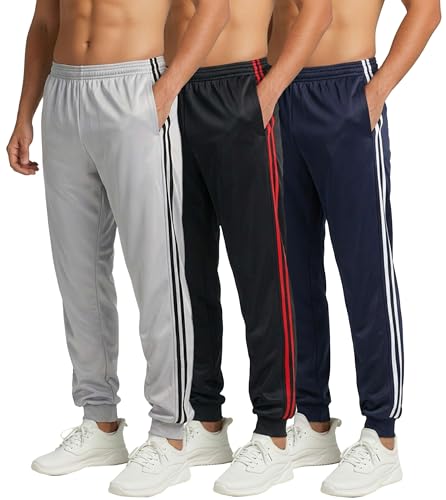 Real Essentials 3 Pack: Men's Tricot Active Athletic Casual Jogger Fleece Lined Sweatpants Pockets (Available in Big & Tall)