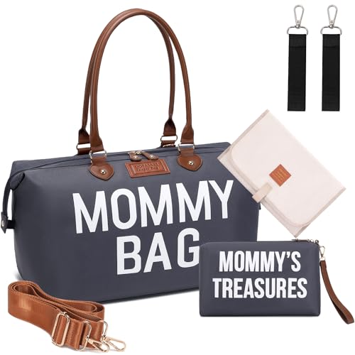 Image of DOFASAYI Mommy Bag for Hospital, Diaper Tote with Changing Pad, Pouches, Straps, Stroller Hook, Multifunction Hospital Bag for Labor and Delivery, Large Travel Tote for Boys, Girls, Dark Gray