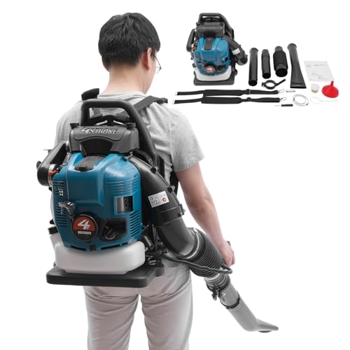 Soplador de hojas de gasolina, aspirador de jardín de 4 tiempos, soplador de 75,6 cc con potencia de motor de 2600 W y depósito de 1,9 L, velocidad variable, amortiguador de hojas refrigerado por