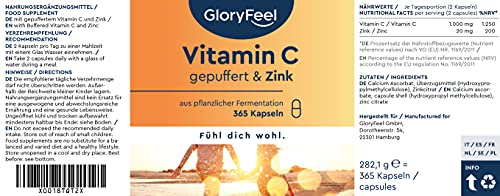 Vitamine C + Zink Supplement, Vitamine C 500 mg + 10 mg Zink, 365 Vegan Capsules, Vitamine C Gebufferd met Calcium… - Image 8