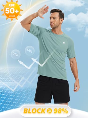 Image of PINSPARK Workout Shirts for Men UPF 50+ Quick Dry Athletic Gym Tee Shirts Mens Short Sleeve Running Cooling Swimming T-Shirt