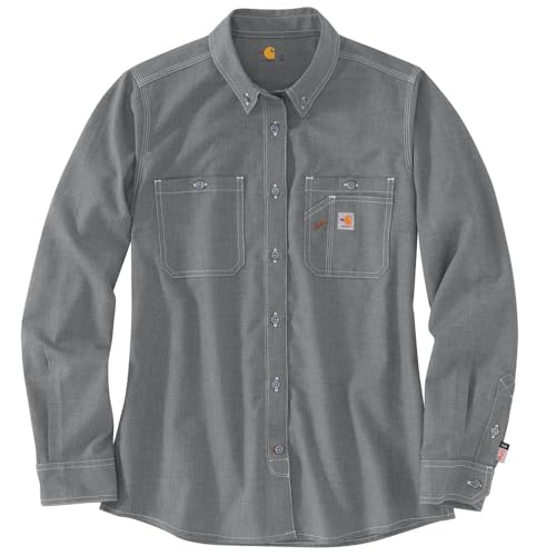 41DzHLRgZnL. SL500 Carhartt Womens Flame-Resistant Force Relaxed Fit Long Sleeve Work Utility Button Down Shirt, Gray, Large US