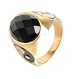 HIJONES Yin Yang Taoismo Negro Piedras Anillo para Hombre Acero Inoxidable con Zirconia Cúbica Oro Talla 27