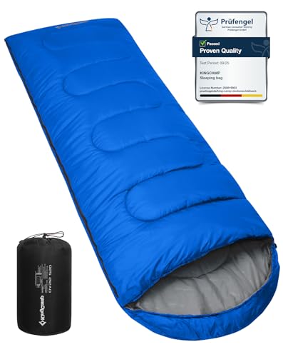 KingCamp Serie Oasis Saco de Dormir con cabecero para Adultos, Ligero, para 3 Estaciones del año, 220 x 75 cm, Azul