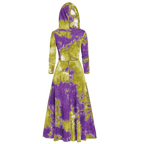 Women Medieval Hooded Vintage Cloak Tie Dyed Asymmetric Fleece Button Starry Galaxy Print Halloween Xmas Dresses #TOP2