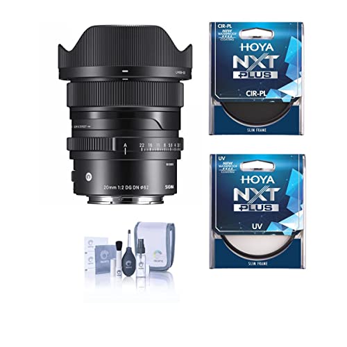 Sigma 20mm f/2 DG DN Contemporary Lens for Leica L Bundle with Hoya 62mm 10-Layer HMC UV Filter, Hoya 62mm HMC CPL Filter, Cleaning Kit