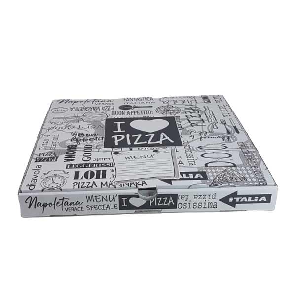 Scatola per Pizza, Contenitore da Asporto in Cartone, 40 cm, Grigio, Design Vintage, Offerta esposta per 100 cartoni di pizza