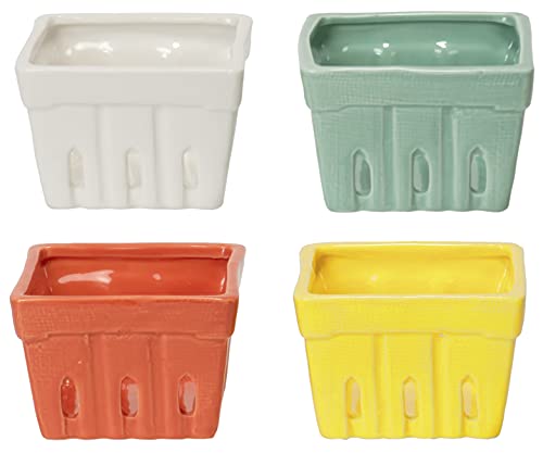 Red Co. Set of 4 Textured Stoneware Colander Square 4 inch Multicolor Berry Baskets