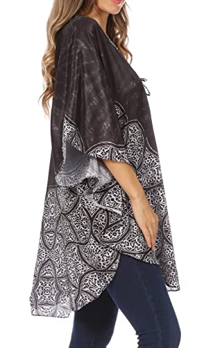 Sakkas Tallulah Wide Circle Blouse V Neck Top with Tassle Ties and Rhinestones4