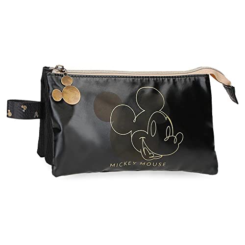 Disney - Estuche Mickey Outline Tres Compartimentos Y Asa Para Colgar Negro En Oferta Disney Mickey Outline Estuche Triple Negro 22X12X5 Cms Poliéster