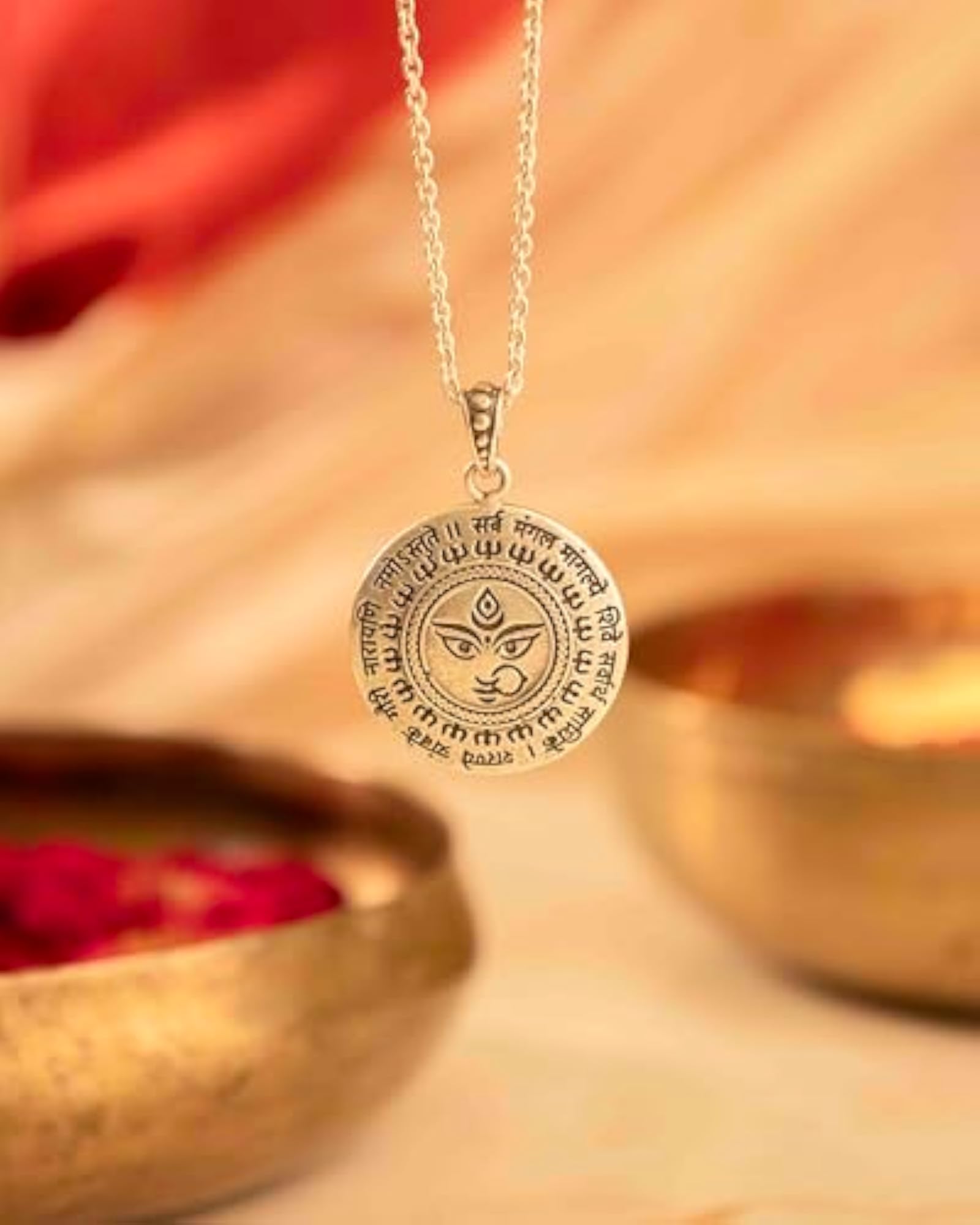 Women's 925 Sterling Silver Durga Maa Mantra Necklace