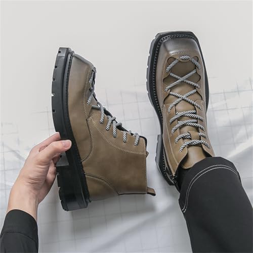 Mens Leather Lace-Up Chunky Platform Heels Chukka Ankle Boots Casual Non-Slip Square Toe Dress Combat Boot for Walking Formal Business4