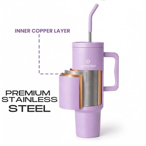 Image of Speedex 1200 ml Customized Name Insulated Stainless Steel Tumbler with Handle, Straw & Cleaning Brush, Personalized Sipper Bottle, Double Wall Leakproof Travel Mug Gift (Purple, 1.2 l)