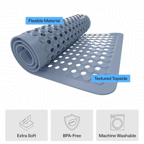 Image of GORILLA GRIP Patented Square Shower Stall Mat, Small Bathtub Floor Mats for Stand Up Showers, Suction Cups and Drain Holes, Machine Wash, Soft on Feet, Bathroom Accessories 21x21 Inch, Sky Blue Opaque