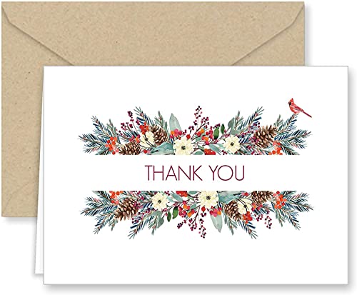 Paper Frenzy Christmas Greenery Thank You Note Cards And Envelopes - 25 Pack #TOP2