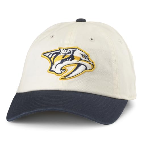 AMERICAN NEEDLE Nashville Predators Officially Licensed NHL Blue Line Adjustable Snapback Baseball Hat Ivory/Navy (EM004A-NAP-INVY)