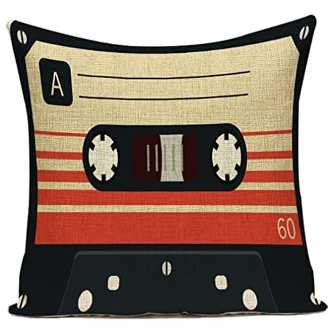 Nunubee Retro Audio Cassette Cushion Cover,Music Record Player Print Linen Throw Pillow Case Home Decorative for Living Room Bedroom Sofa Chair 45*45Cm #14 Cover