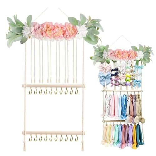 MINGZHE Headband Holder, Hair Bows Holder, Hair Bows Organizer for Girls, Headbands Hair Accessories Organizer Storage Wall Hanging Decor for Toddler Girls Room Wall Decor(Pink)