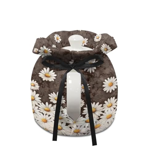 Image of Papillon Daisy Print Tea Cozy for Teapot Insulated Tea Kettle Cosy Drawstring Design Teapot Insulation Cover for Keeping Warm