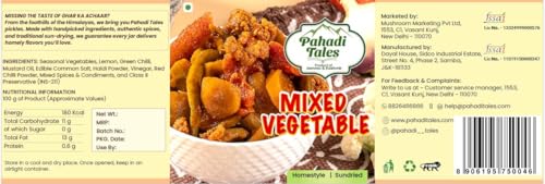 Image of Pahadi Tales Mixed Vegetable Pickle 200g | Mix Veg Achar in Pure Mustard Oil | Sundried Homestyle Himalayan Achaar | Seasonal Sabziyon ka Achar | Traditional Recipe | Made in Jammu & Kashmir