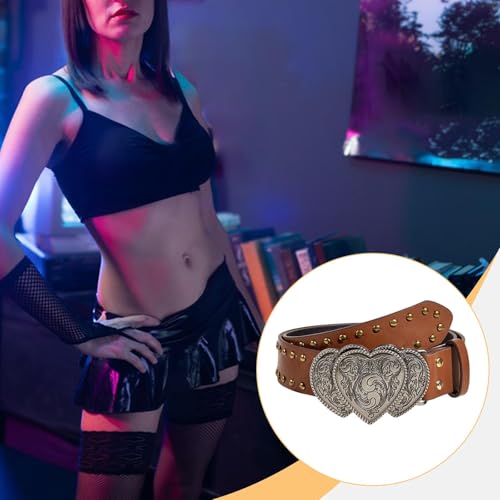 Waist Belt Buckle Belt 3.8cm Wide PU Leather Vintage Fashion Jewelry Gifts for Women for Party Jeans Pants Disco Dancing, Brown4