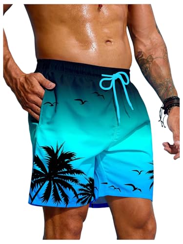 Verdusa Men's Tropical Print Ombre Swim Trunks Drawstring Beach Board Shorts with Pocket2