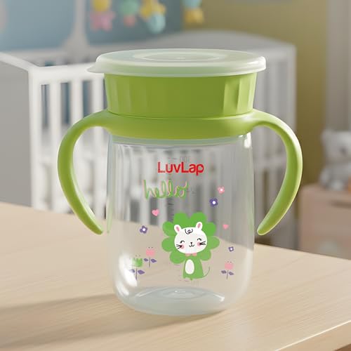 Image of LuvLap Shine 360 Soft Spout Trainer Sipper for Kids, 360ml, Leakproof & spillproof Sippy Cup for Kids, Twin Easy-Grip Handles, BPA-Free, Ergonomic Design, Dust Cover, Lightweight, 18 M+ (Green)