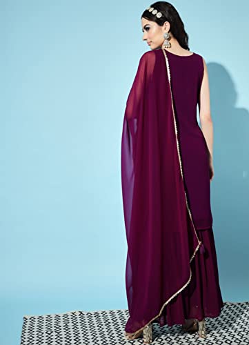 Women's Georgette Embroidered Kurta and Sharara & Dupatta Set2