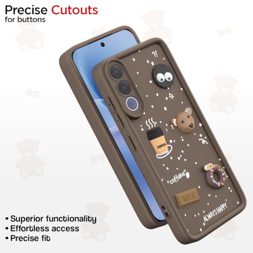Image of Pikkme Back Cover for Vivo V70 FE 5G | 3D Bear Silicone Cute & Fun Coffee Cartoon | Full Body Protection Bumper Case (Brown)
