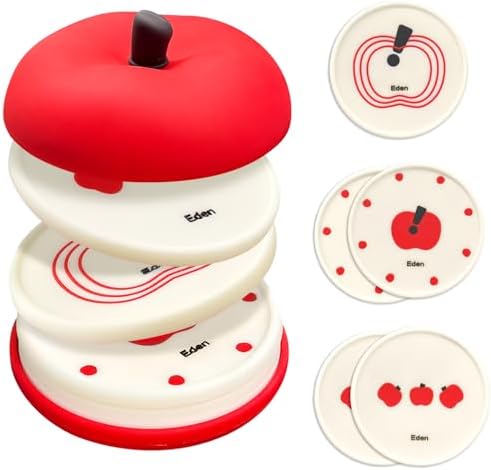 Cute Silicone Coasters for Drinks Coffee - Dining Table Office Outdoor Home Housewarming Desk Decor Cup Coaster Set of 5 Funny for Apple Cup Mat for Hot or Cold Drinks Non-Slip Heat Resistant