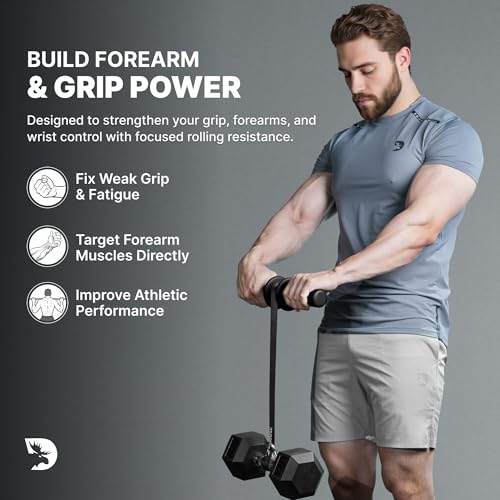 Image of DMoose Fitness Forearm Strengthener & Wrist Roller - Non-Slip Thicker Handles, 35 inch Durable Nylon Strap - Grip Trainer for Wrist, Hand & Forearm Muscles - Arm Exerciser for Strength Training & Rehab