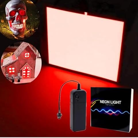 Electroluminescent El Panel Light - 3Modes Stay on/Slow Flash/Fast Strobe, 10cm x 10cm DIY EL Sheet Cuttable Luminescent Neon Signs Sheet for Warning Cosplay Party Decoration (Dark Red) Cover