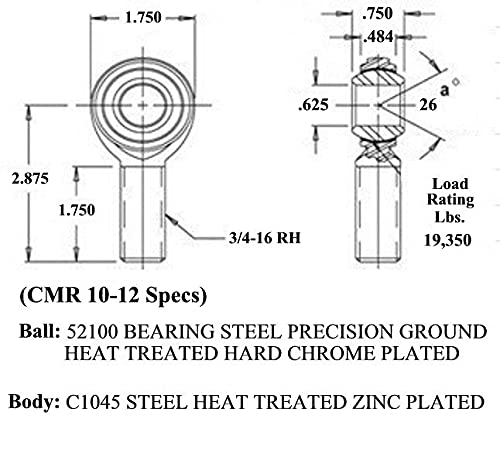 QSC 5/8 X 3/4-16 Economy 4-Link Rod End Kit with 5/8 Steel Cone Spacers, Rod End, Heim Joint