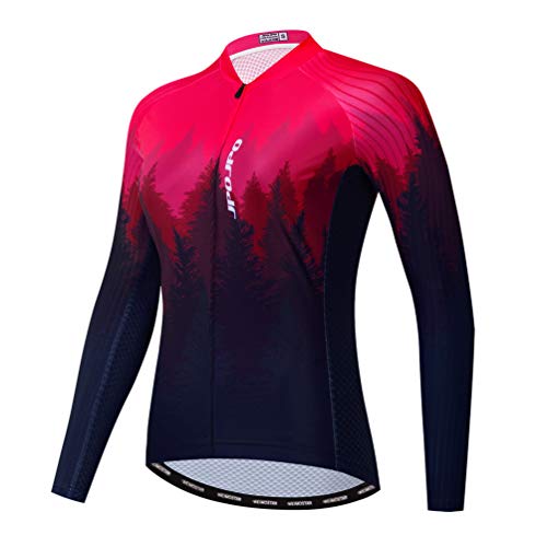 JPOJPO Women's Cycling Jersey Long Sleeve Bike Jersey Tops Autumn MTB Bicycle Clothing Reflective with Pocket