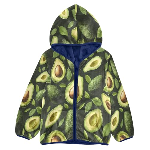 Green Avocado Pattern Toddler Fleece Jacket Girl Boys Hooded Fleece Jacket Coat Warm Outwear Zip-up 3-10T