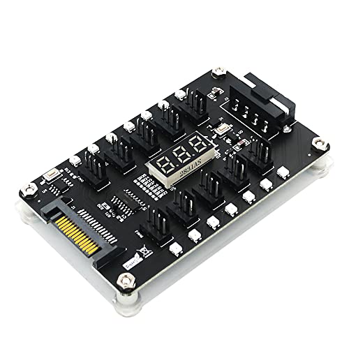10 Ports SATA/4Pin Power Interface DC 12v 3/4Pin Fan PWM Fan Hub Controller Cover