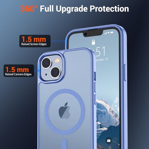 Image of SUPFINE Magnetic for iPhone 14 Case & iPhone 13 Case (Compatible with MagSafe)(Military Grade Drop Protection) Slim Translucent Matte Shockproof Phone Cover,Blue Purple