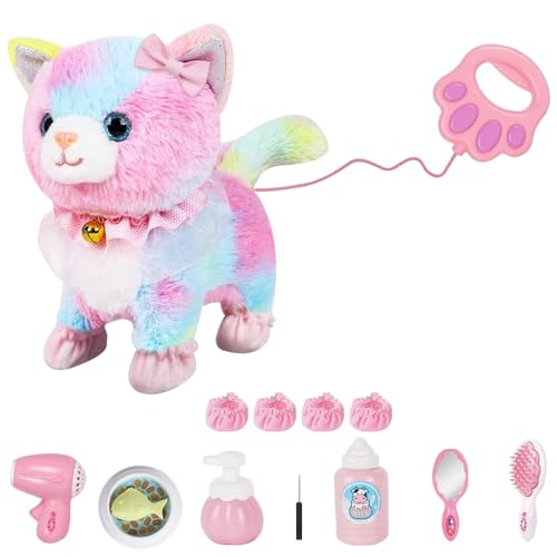 Lotvic Jouet Électronique en Peluche, Animal Chat Électronique, Jouet Électronique en Peluche pour Chat avec Laisse télécommandée, Marche, Aboiements,...