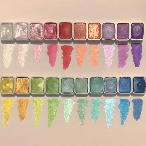 Conjunto de pintura em aquarela de 20 cores, conjunto de tintas de aquarela metálicas cintilantes, c